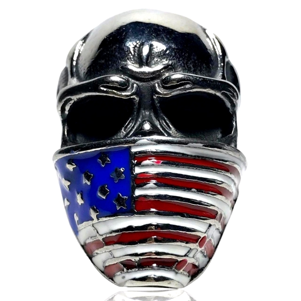 Biker Punk Gothic American Pride Flag Bandana Skull Ring